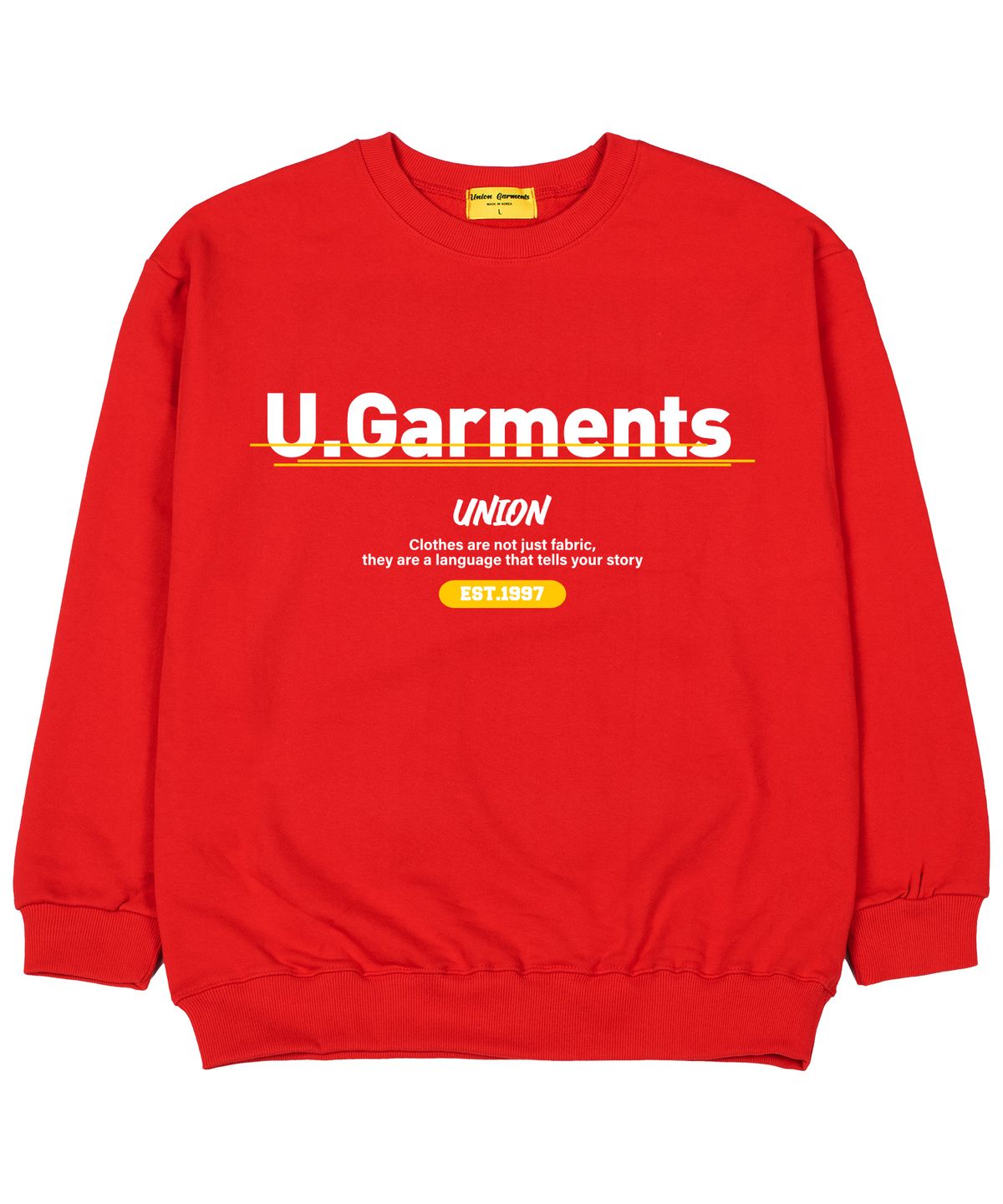 유니온가먼츠(UNION GARMENTS) 포인트로고 쭈리 오버핏 맨투맨 티셔츠 레드