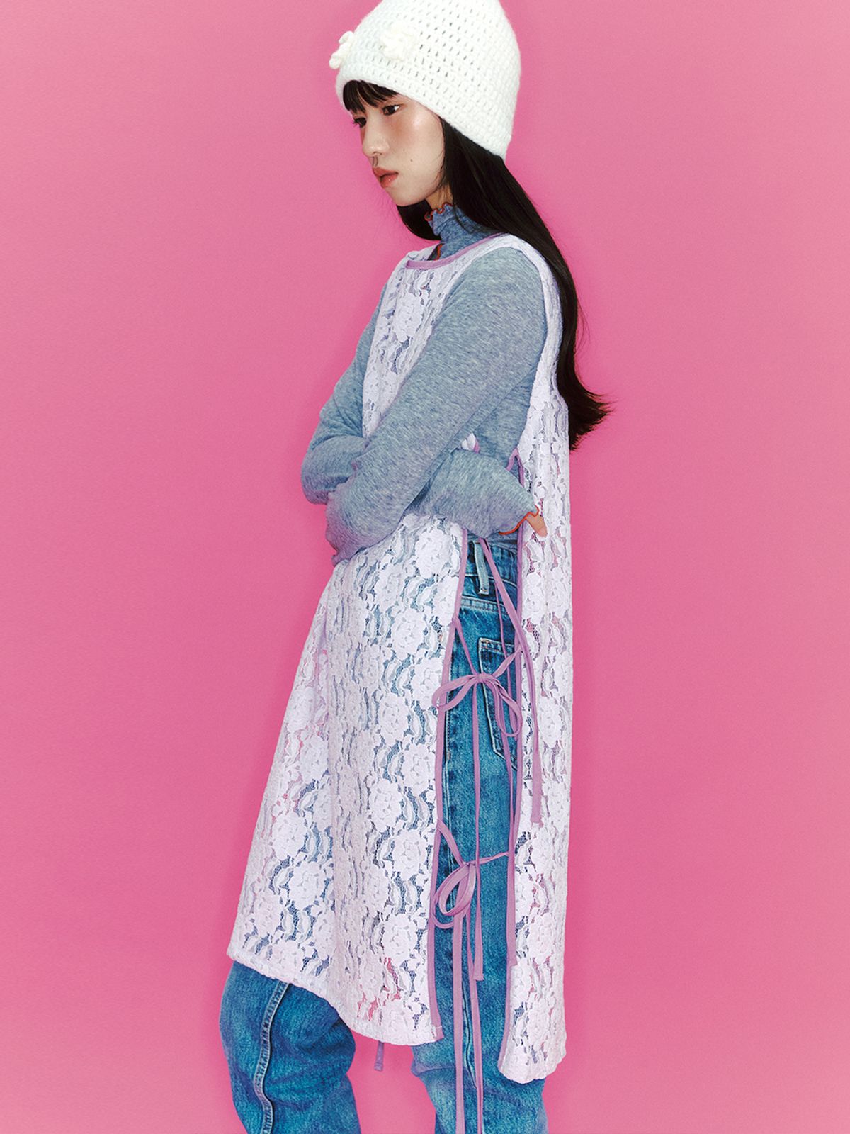 가니송(GANISONG) 벨벳 로지 레이어드 원피스_라이트퍼플