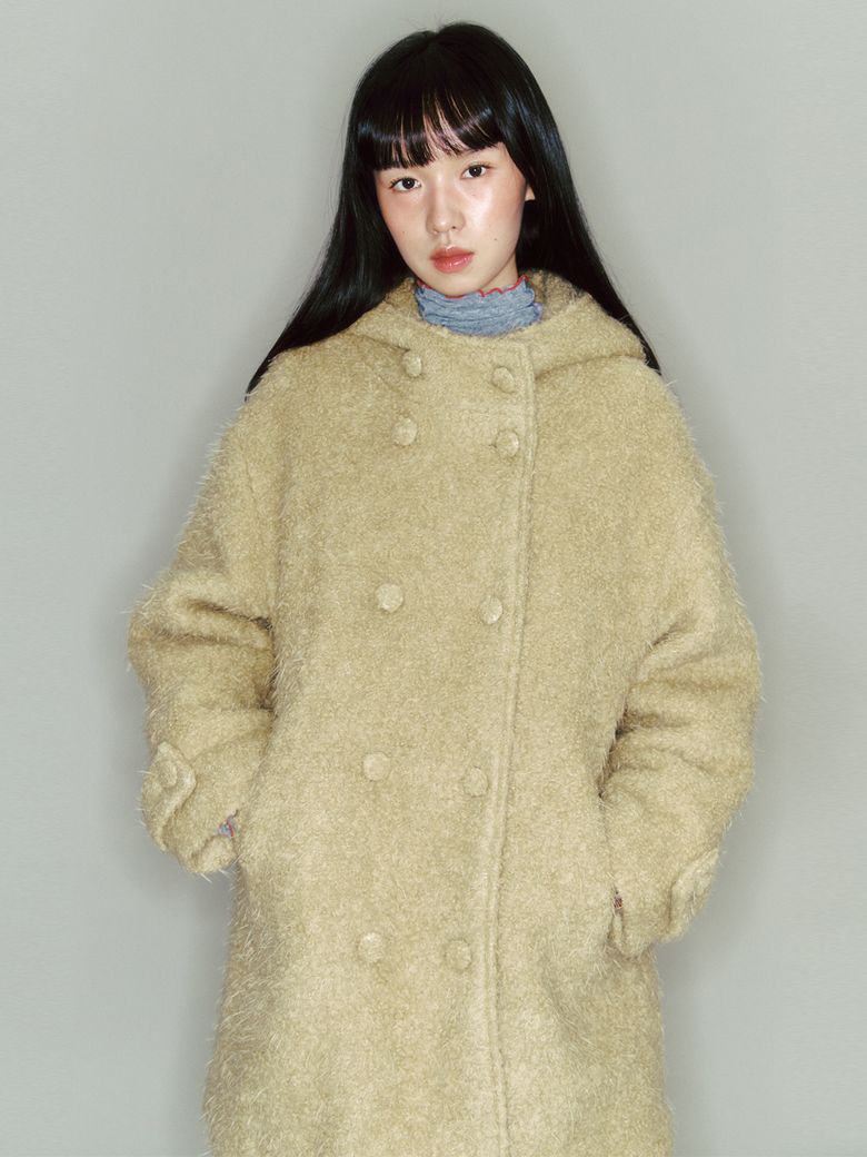 부클 후드 코트_올리브
