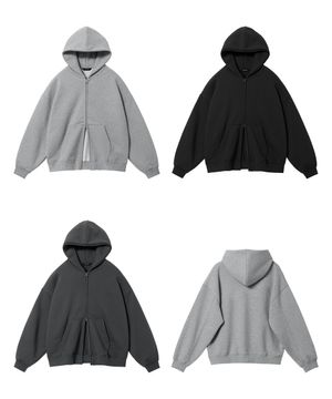 ( 2Pack ) 오버핏 2Way 절개라인 스웨트 후드집업 ( 3Color )