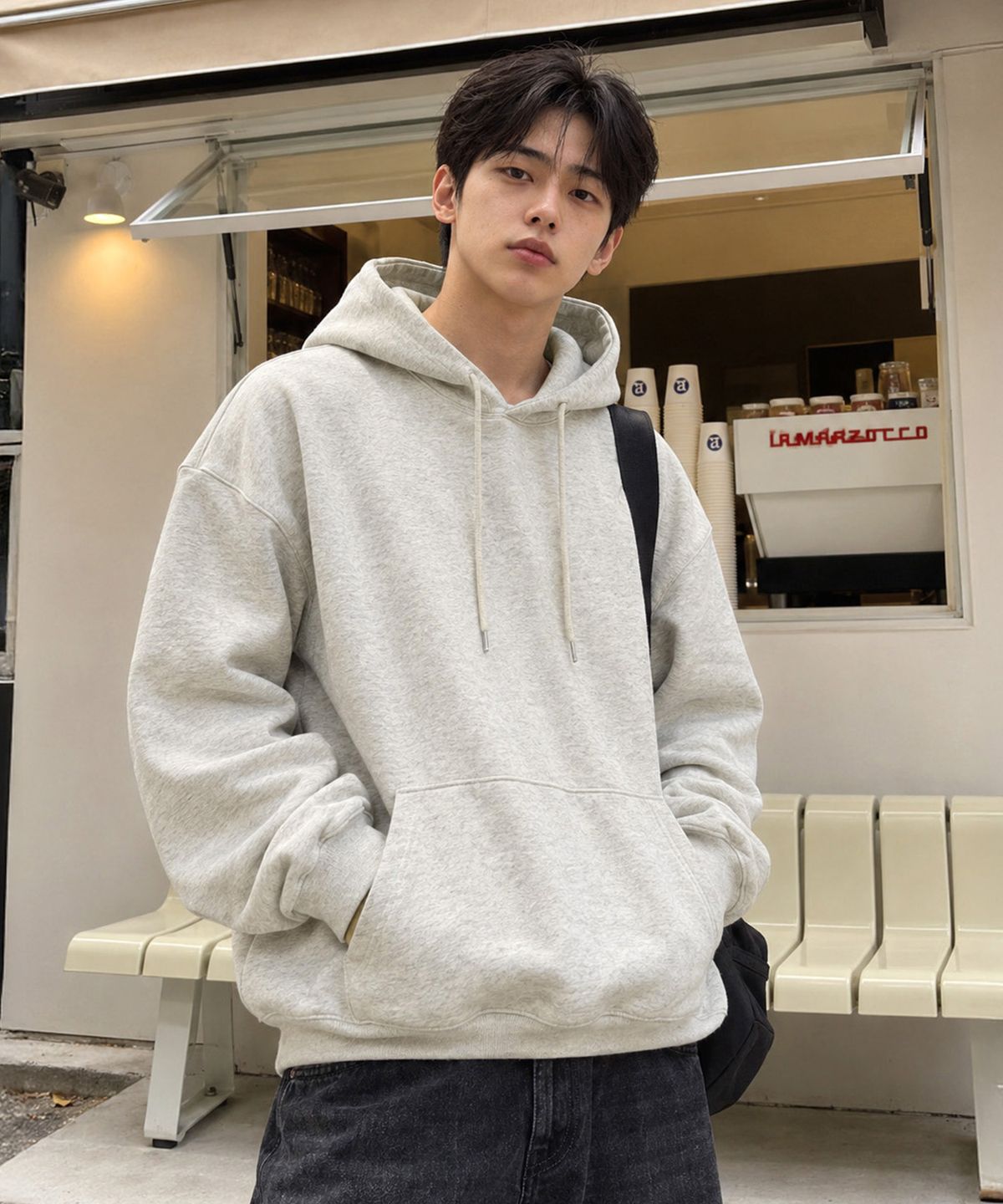 엑스오엑스(XOX) 기모 오버핏 후드 스웻 셔츠 [M/OATMEAL]