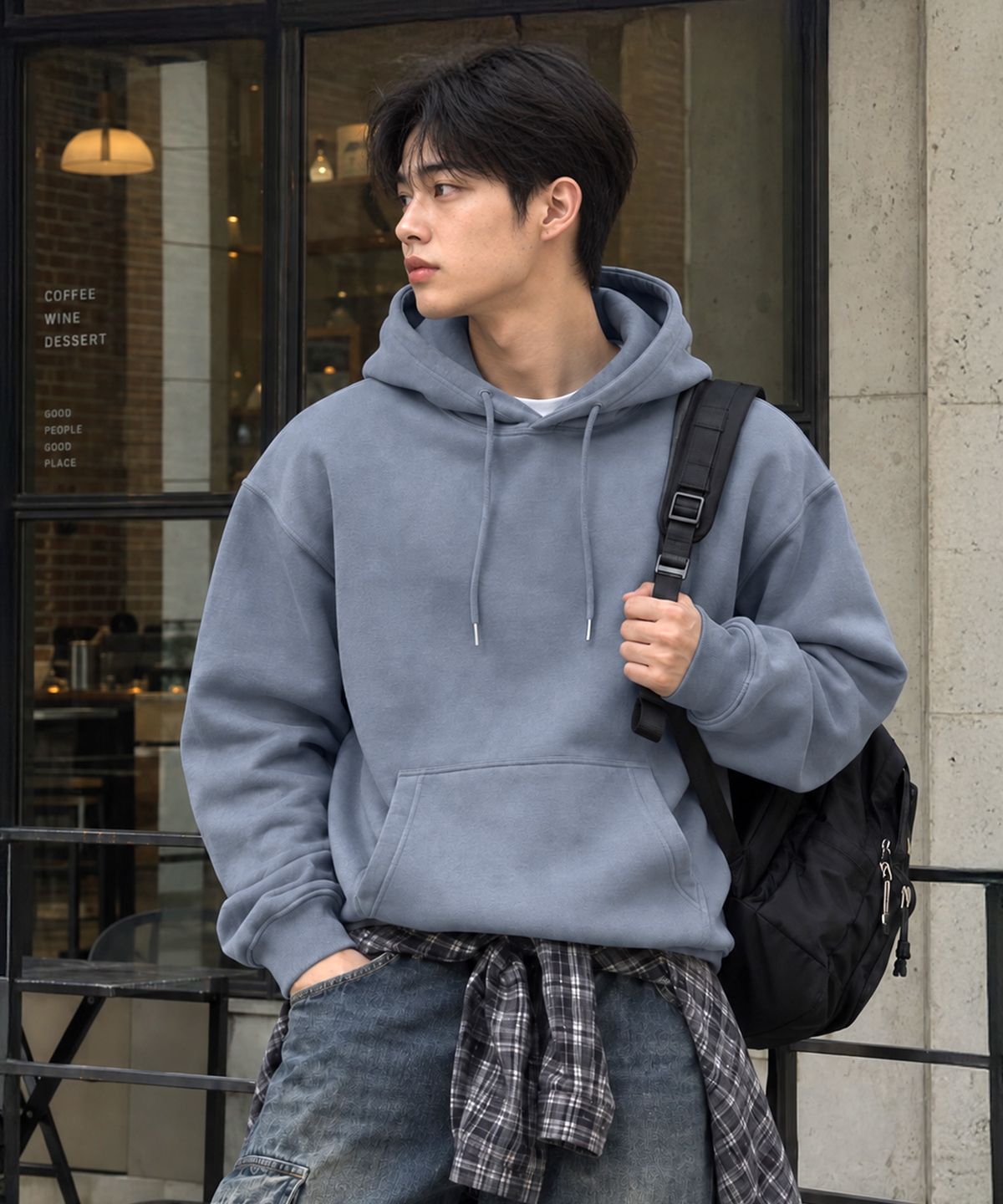 엑스오엑스(XOX) 기모 오버핏 후드 스웻 셔츠 [ASH BLUE]