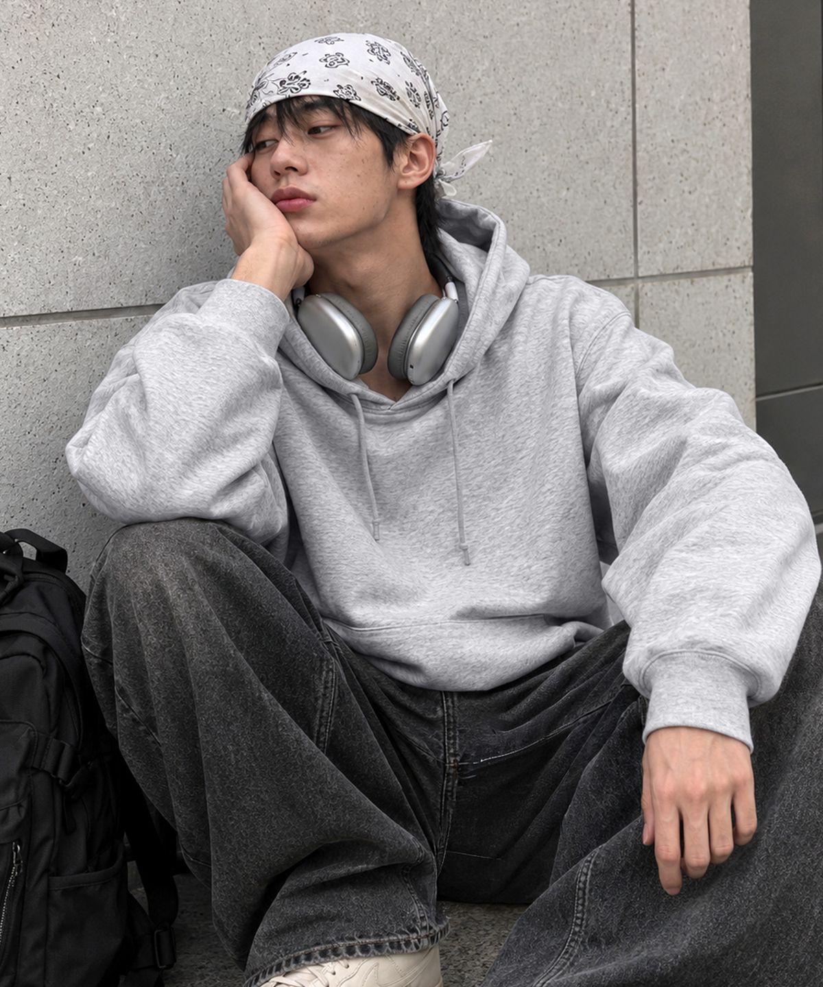 엑스오엑스(XOX) 기모 오버핏 후드 스웻 셔츠 [M/GREY]