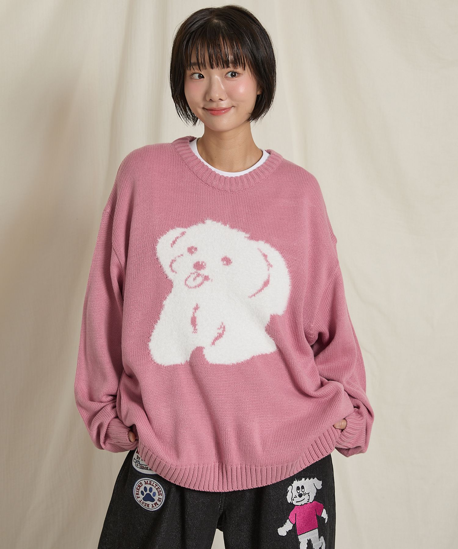 waikei マルチーズ ニット ピンク MUSINSA公式 | WAI KEI ヘアリーマルチーズグラフィックニットピンク