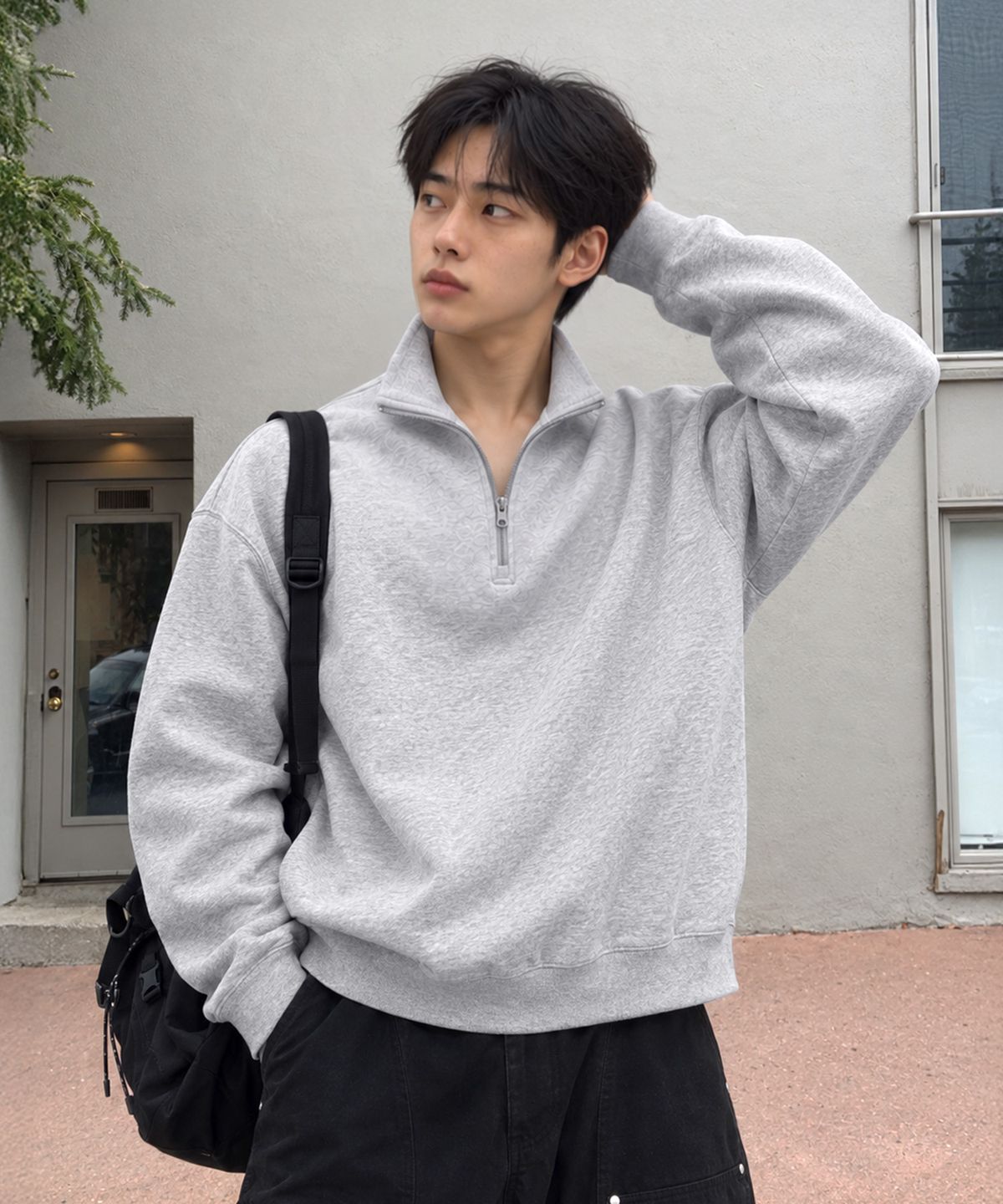 엑스오엑스(XOX) 기모 오버핏 하프집업 스웻 셔츠 [M/GREY]