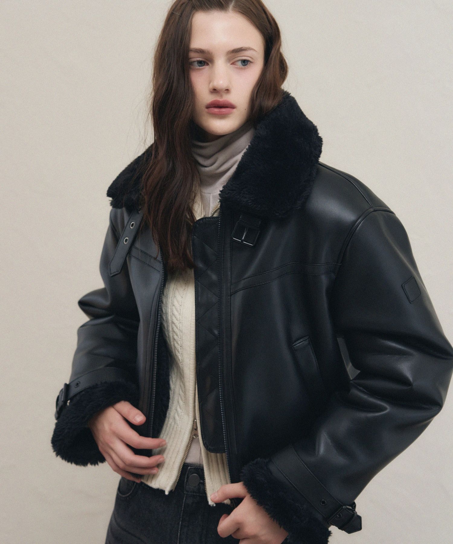 レザージャケット・コート [LEATHERY] OBLIQUE OVER-FIT LEATHER MUSTANG JACKET MUSINSA | LEATHERY Oblique Overfit Leather Mustang Jacket