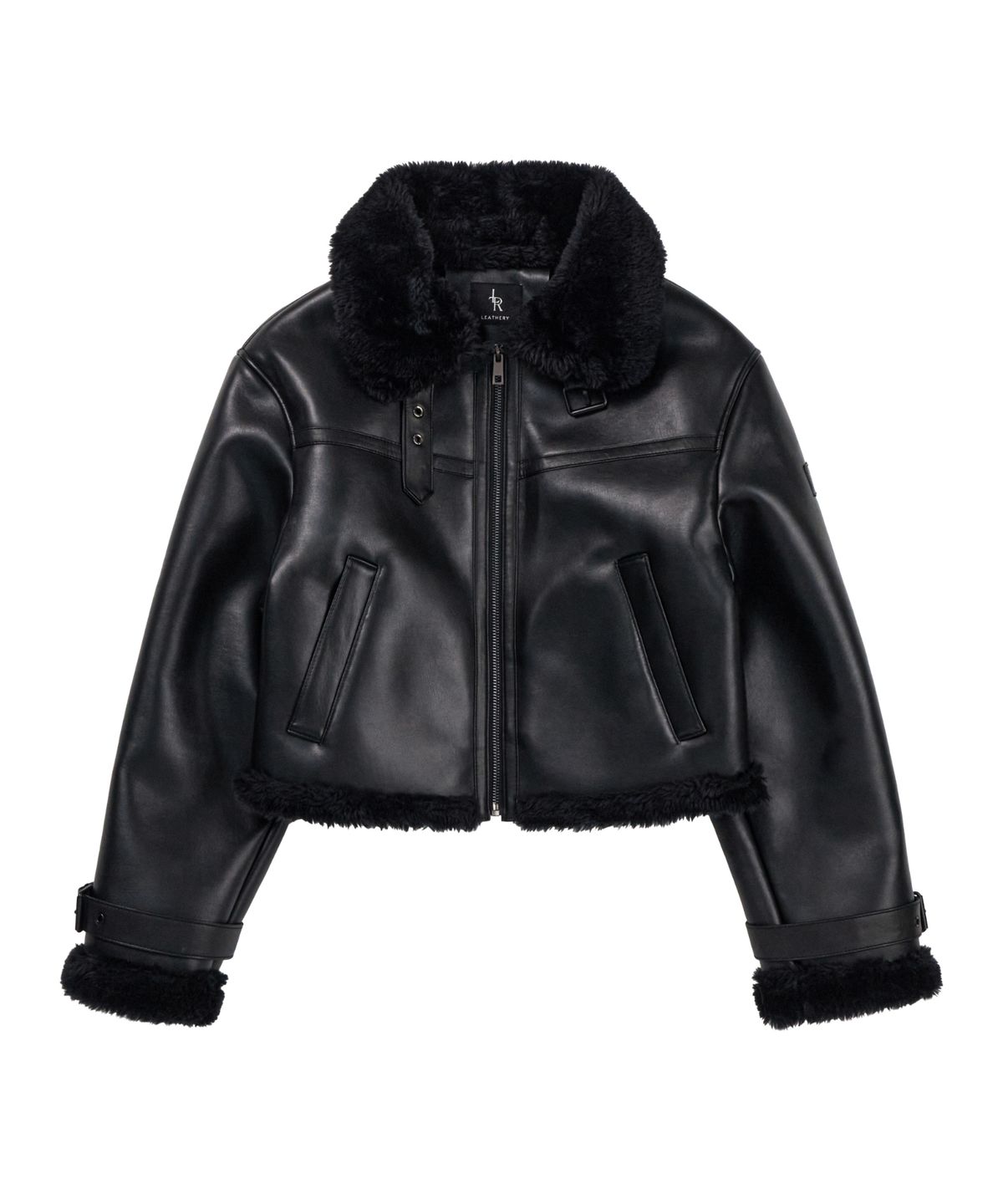 레더리(LEATHERY) 오블리크 오버핏 레더 무스탕 자켓 [ALL BLACK]