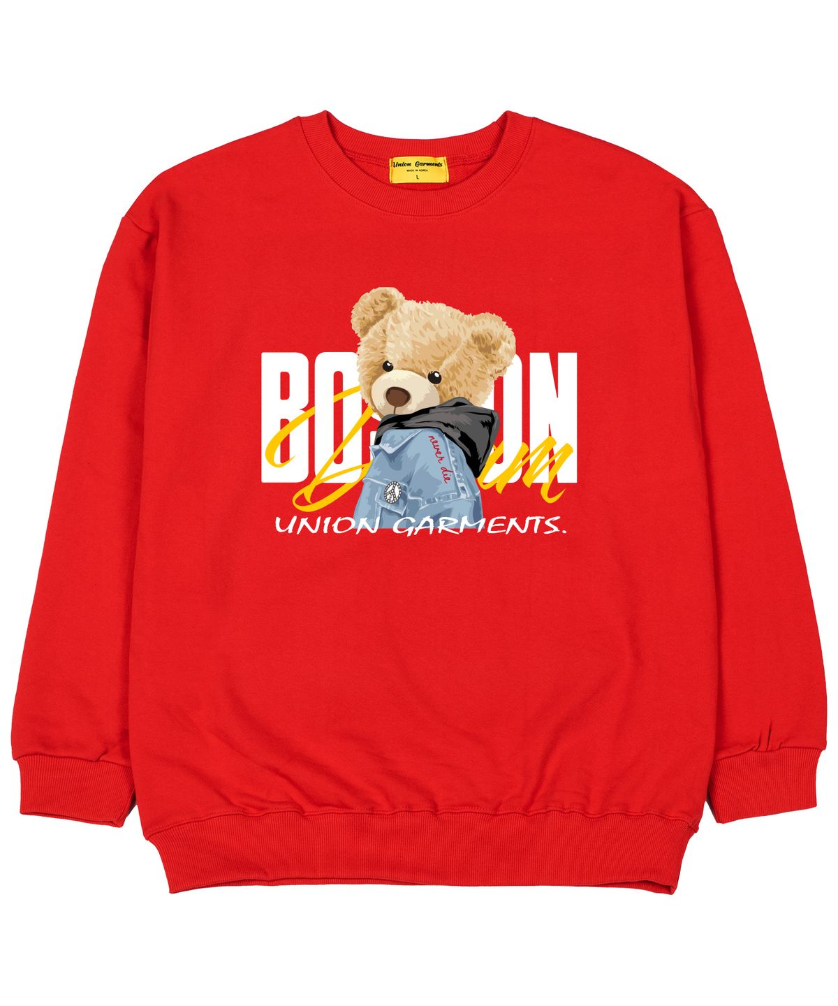 유니온가먼츠(UNION GARMENTS) 베어후드 쭈리 오버핏 맨투맨 티셔츠 레드