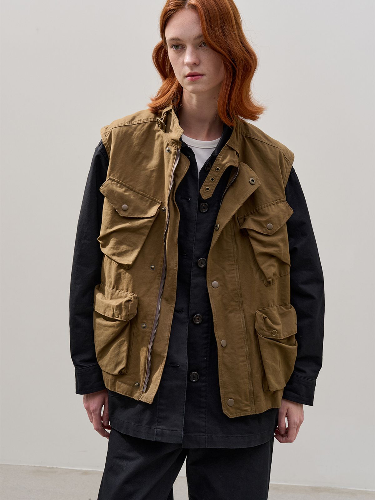 해브 앤 해브(HAVE8HAVE) POCKET WORK VEST_KHAKI BROWN