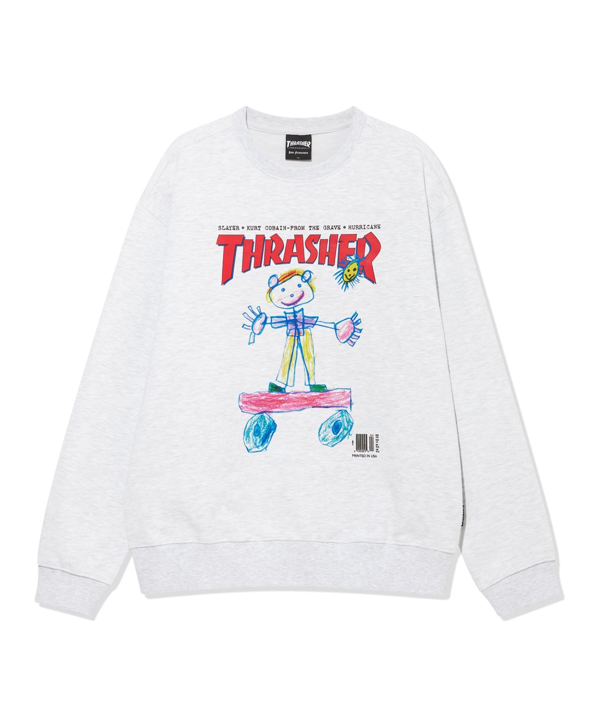 트레셔(THRASHER) 키즈 스케치 맨투맨 화이트 멜란지