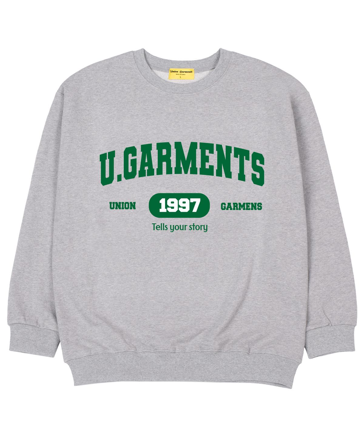 유니온가먼츠(UNION GARMENTS) 1997아치로고 쭈리 오버핏 맨투맨 티셔츠 그레이