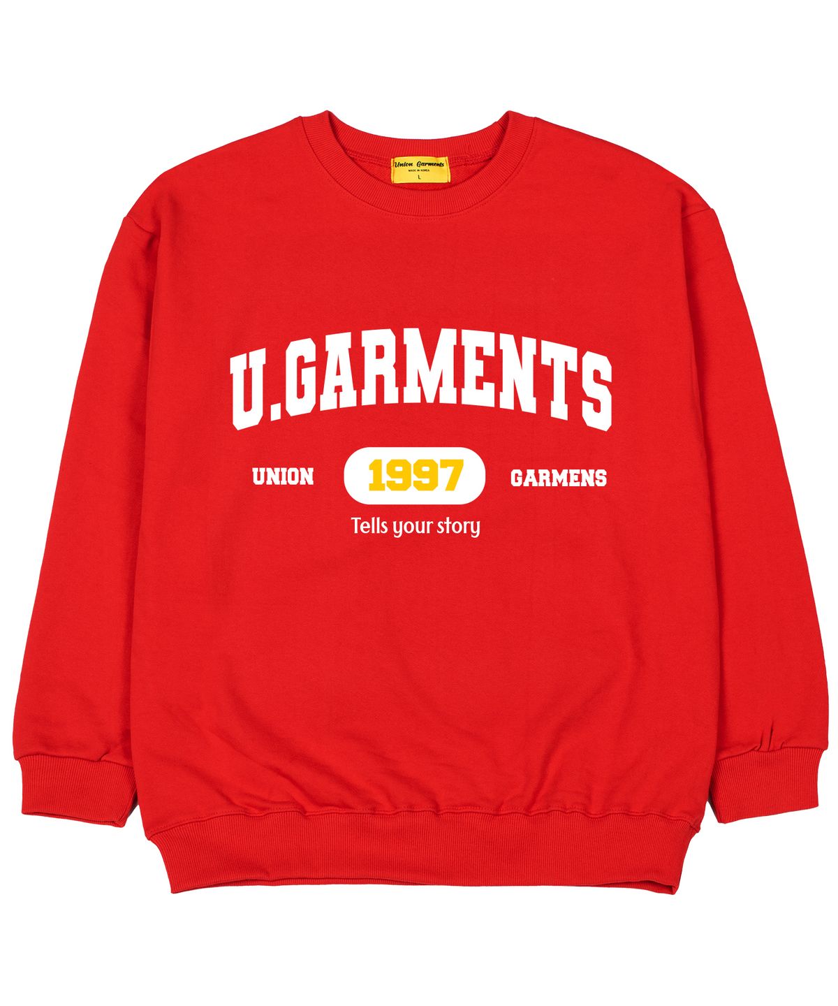 유니온가먼츠(UNION GARMENTS) 1997아치로고 쭈리 오버핏 맨투맨 티셔츠 레드