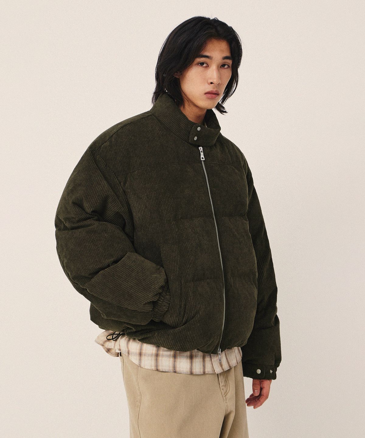 키뮤어(KIIMUIR) (덕 다운) 코듀로이 헤링턴 다운 점퍼_카키