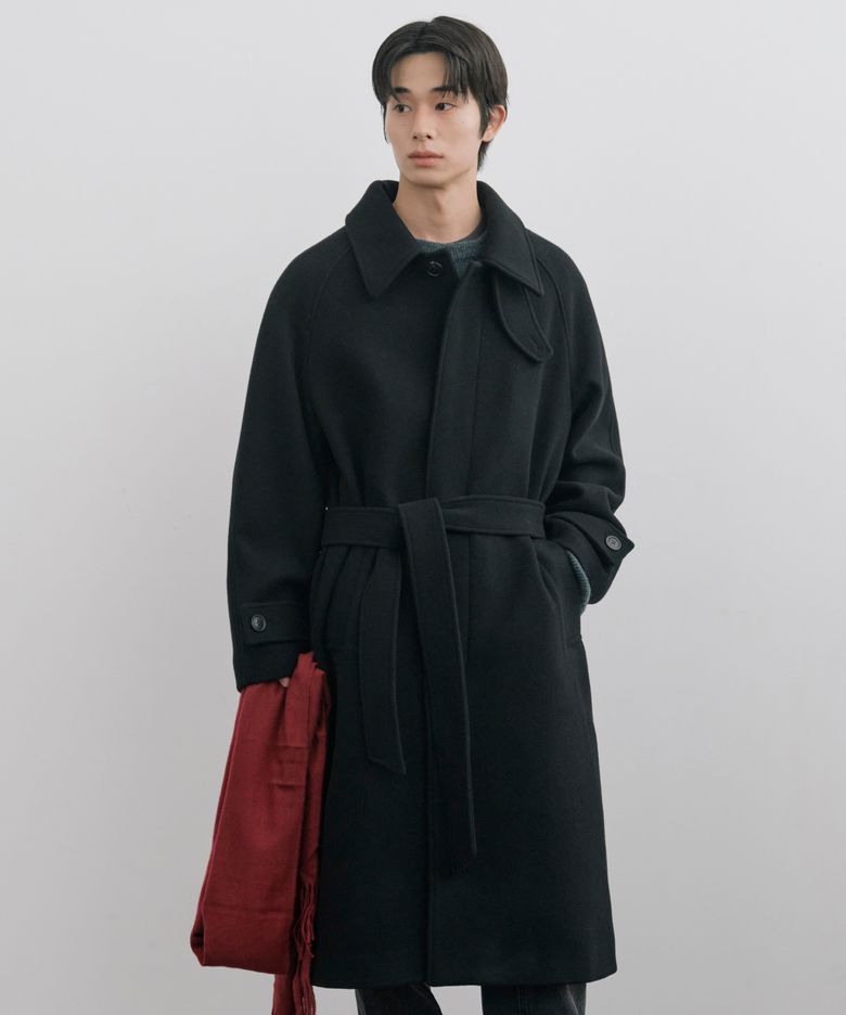 [데일리룸 PICK] [Drape Wool] 캐시미어블렌드 세미오버핏 발마칸 로브코트_블랙