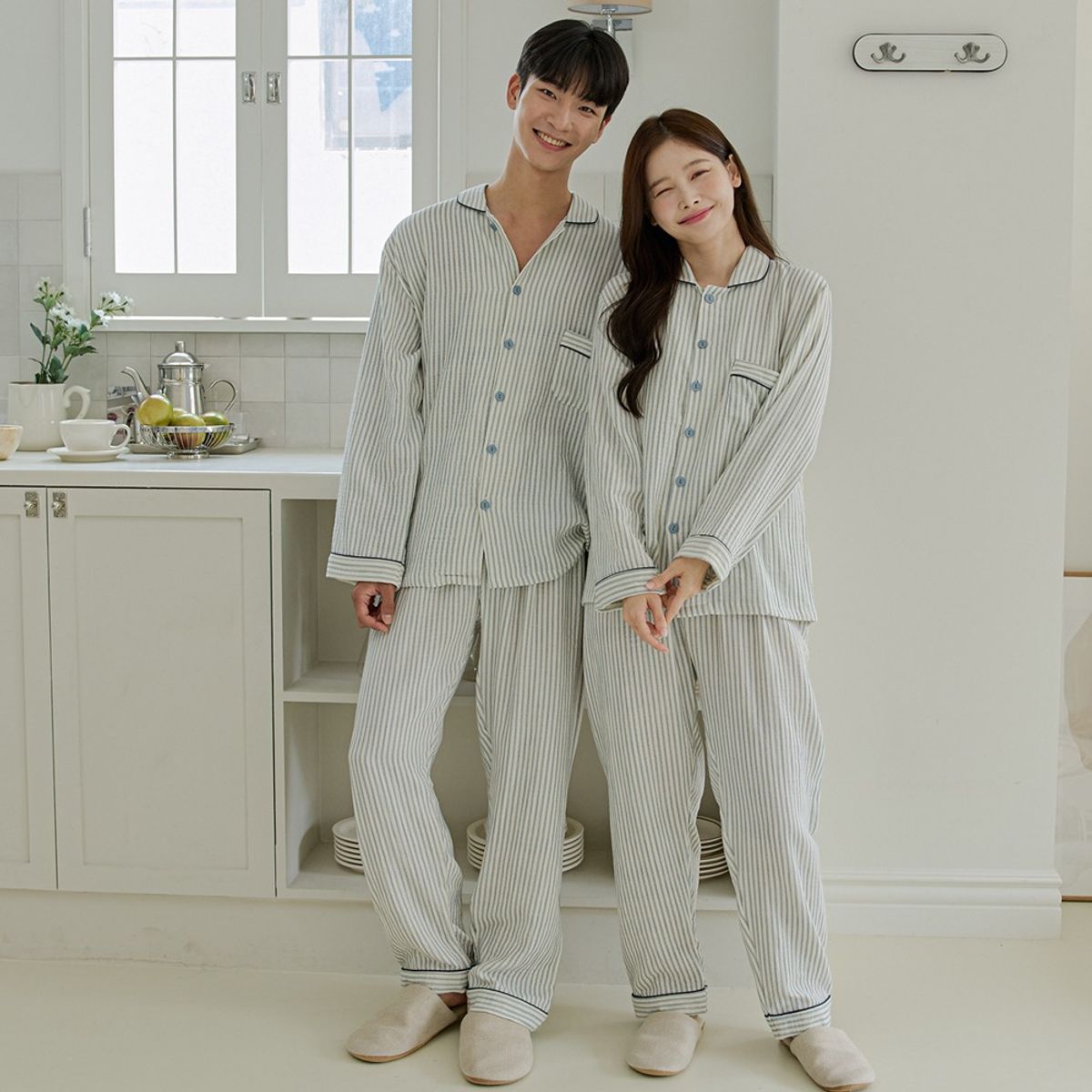 찌니야(JJNIYA) 쥬빌 네이비 40수 순면 커플 파자마 긴팔상하세트