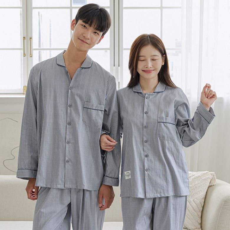비비 그레이 40수 순면 커플 파자마 긴팔상하세트
