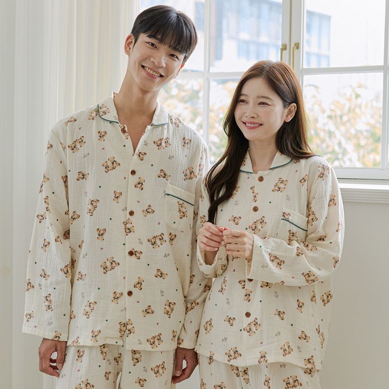몽글곰 40수 순면 커플 파자마 긴팔상하세트