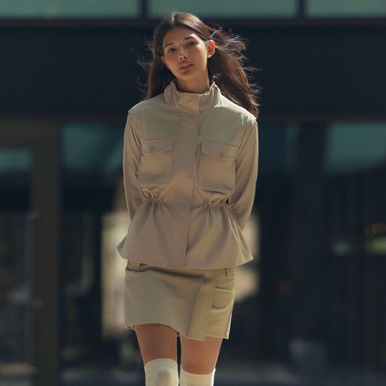 트렌치풍 언밸런스 큐롯 스커트 (베이지)