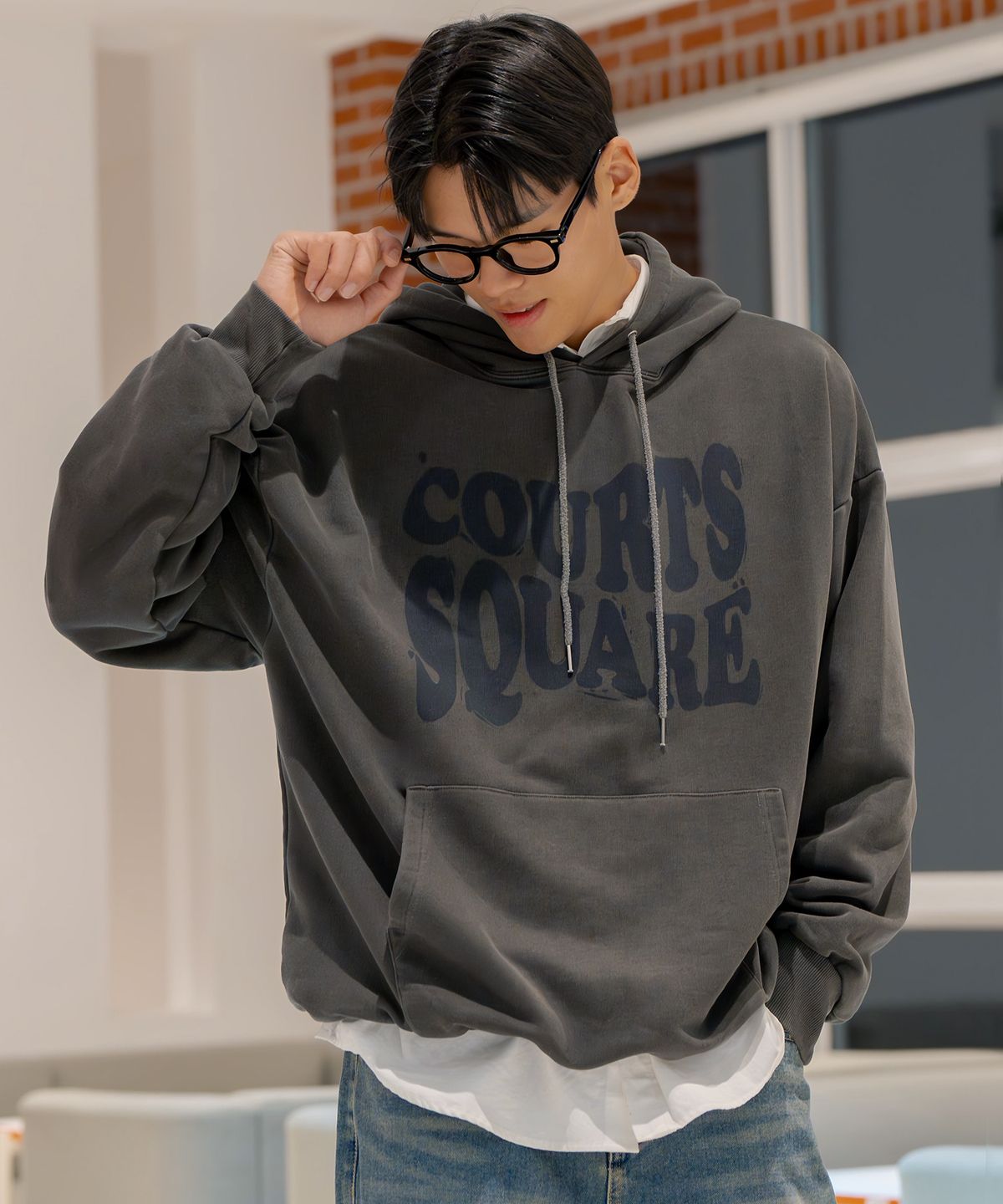 더마일(THEMILE) 코트스퀘어 마인드 스웨트 후드 [피그먼트 D.GREY]