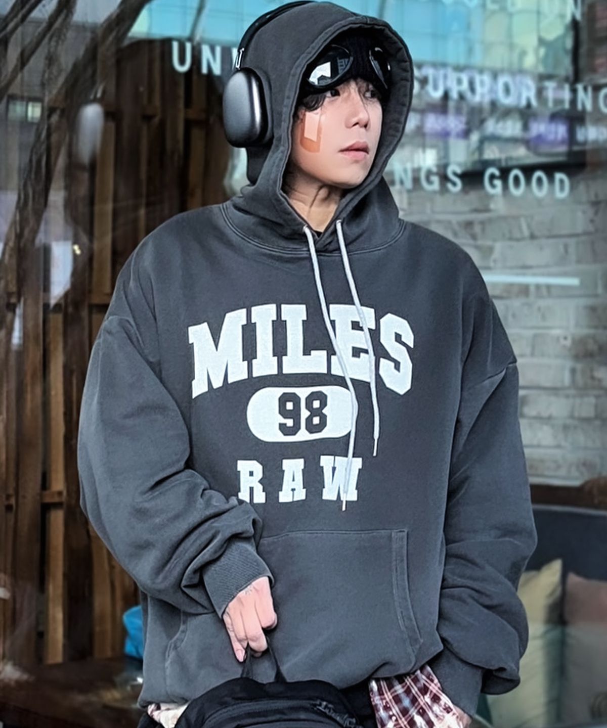 더마일(THEMILE) 마일스 로우 스웨트 후드 [피그먼트 D.GREY]
