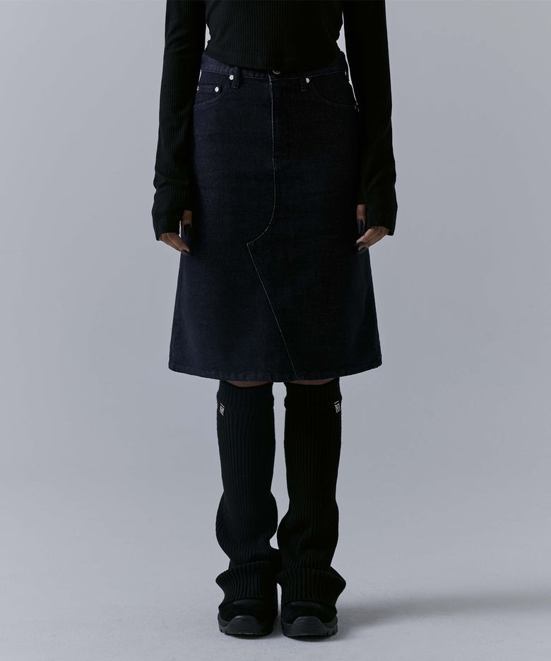 One Button Denim Set-up Skirt [ Indigo ]