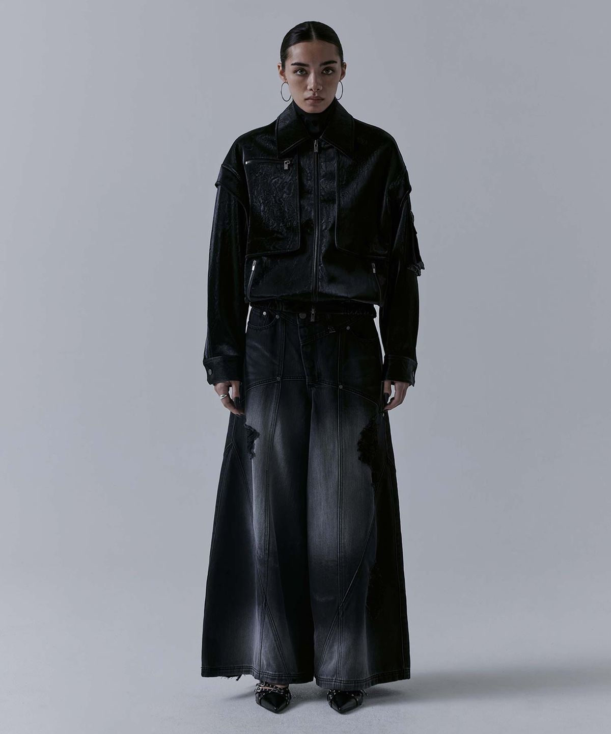 트리밍버드(TREEMINGBIRD) Shining Velvet Leather Jacket [ Black ]