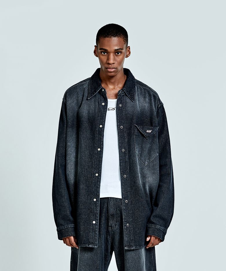 Waffle denim shirt - Black