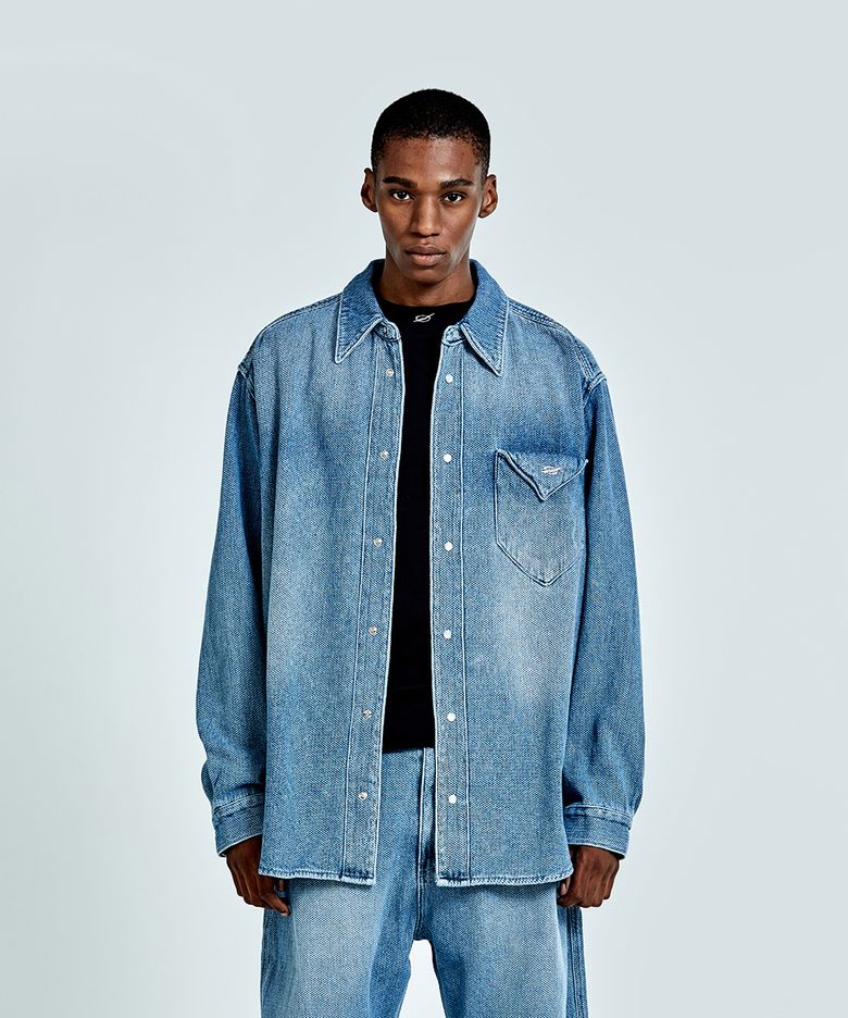 Waffle denim shirt - Blue