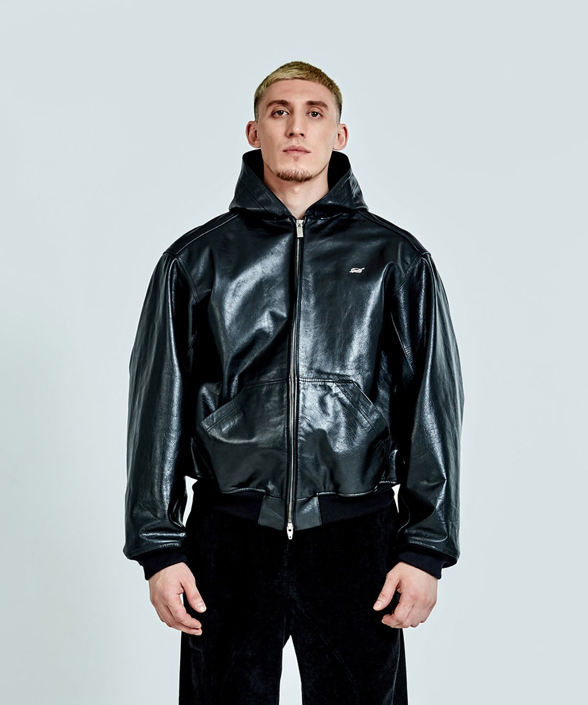 51퍼센트(51PERCENT) Leather Hoodie zip-up - Black