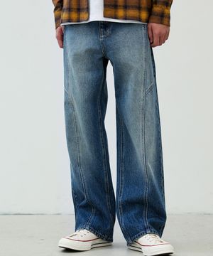 [WITH 유호진] ADN 데일리 세미 와이드 절개 워싱 데님 청바지 [블루]