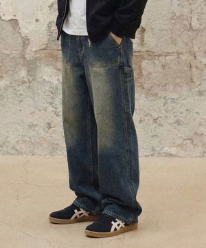 바이오워싱 카펜터 와이드 데님 팬츠 [빈티지]