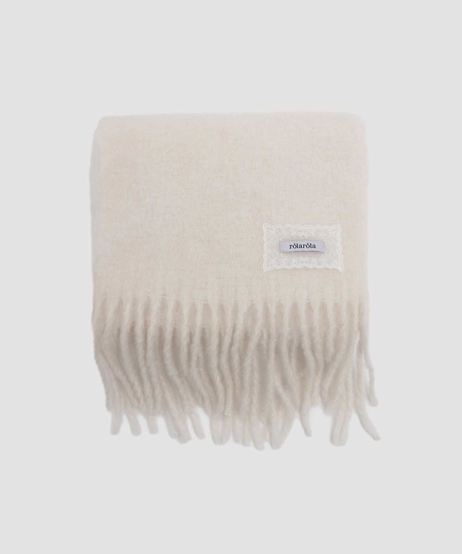 MUSINSA | ROLAROLA LACE LABEL HAIRY MUFFLER IVORY