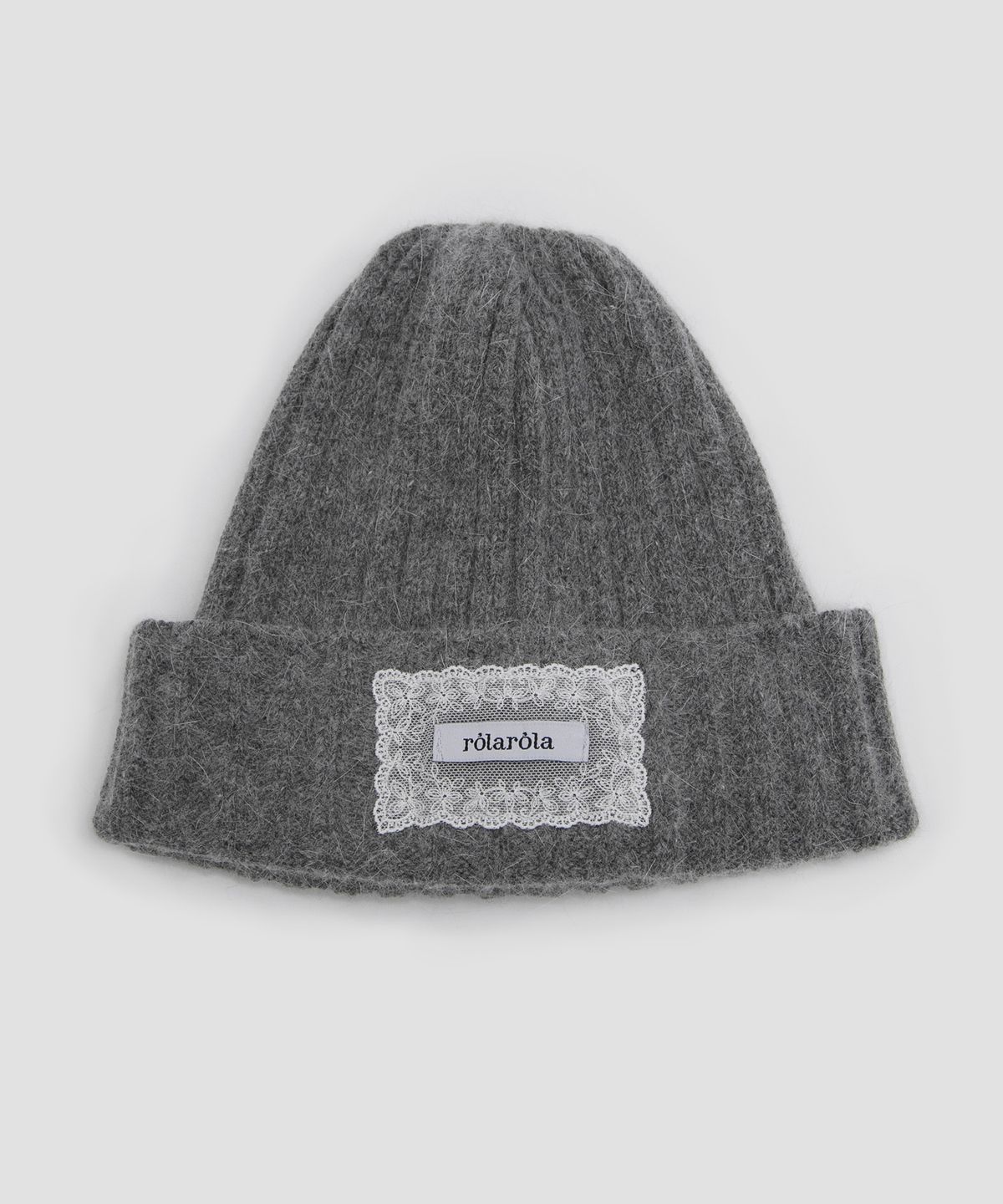 로라로라(ROLAROLA) LACE LABEL ANGORA BEANIE CHARCOAL