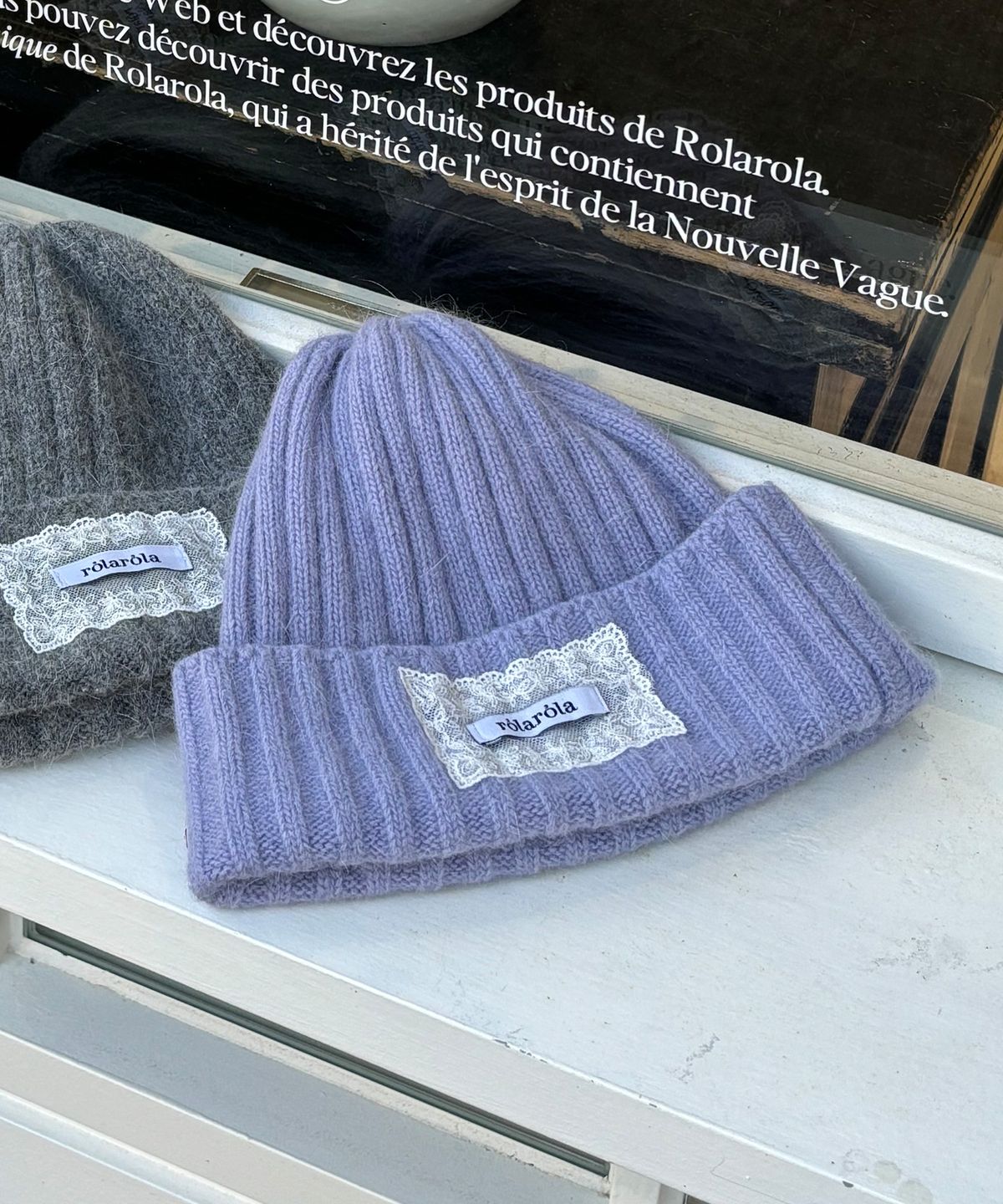 로라로라(ROLAROLA) LACE LABEL ANGORA BEANIE LAVENDER