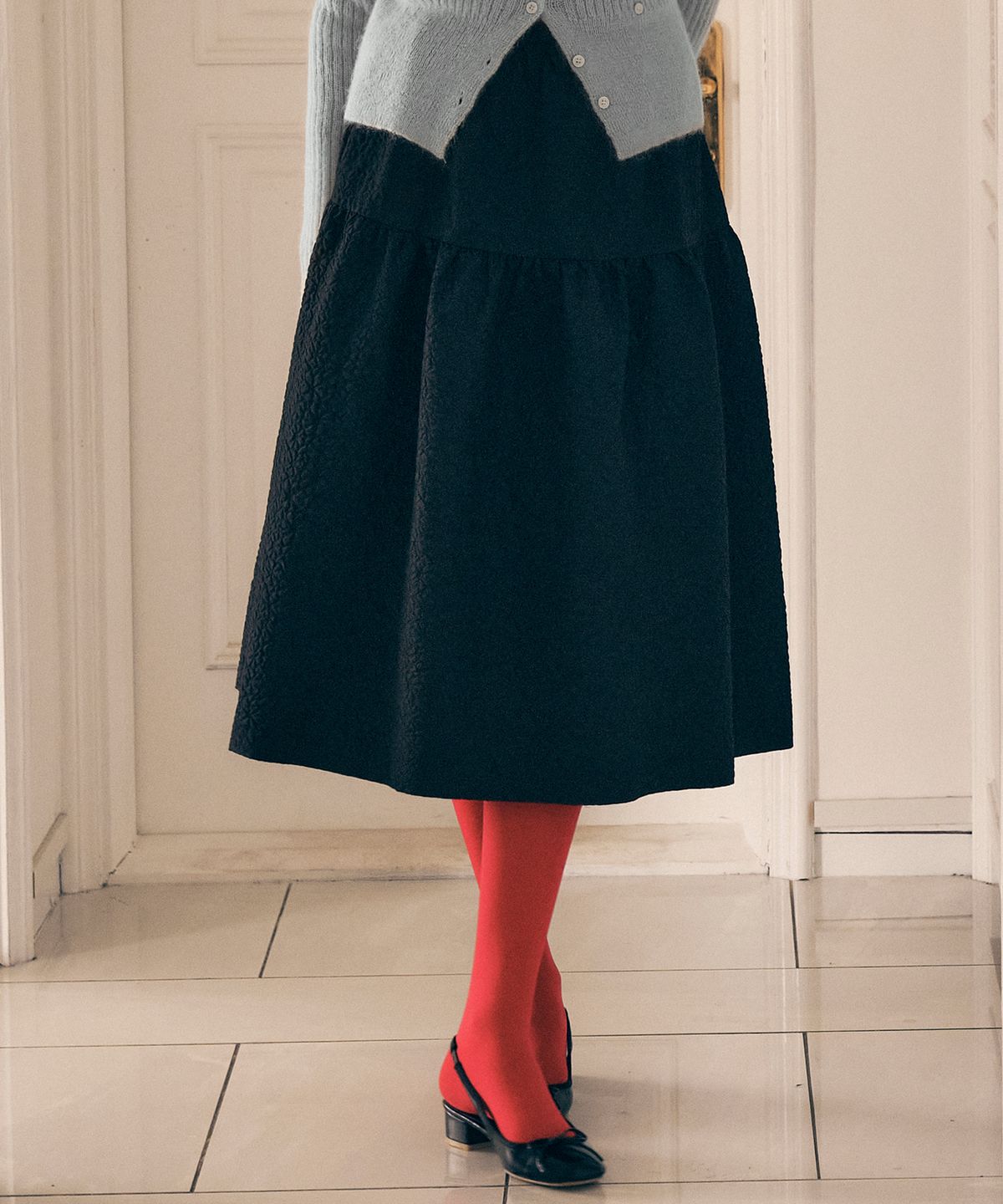 로라로라(ROLAROLA) TIERED LONG SKIRT BLACK