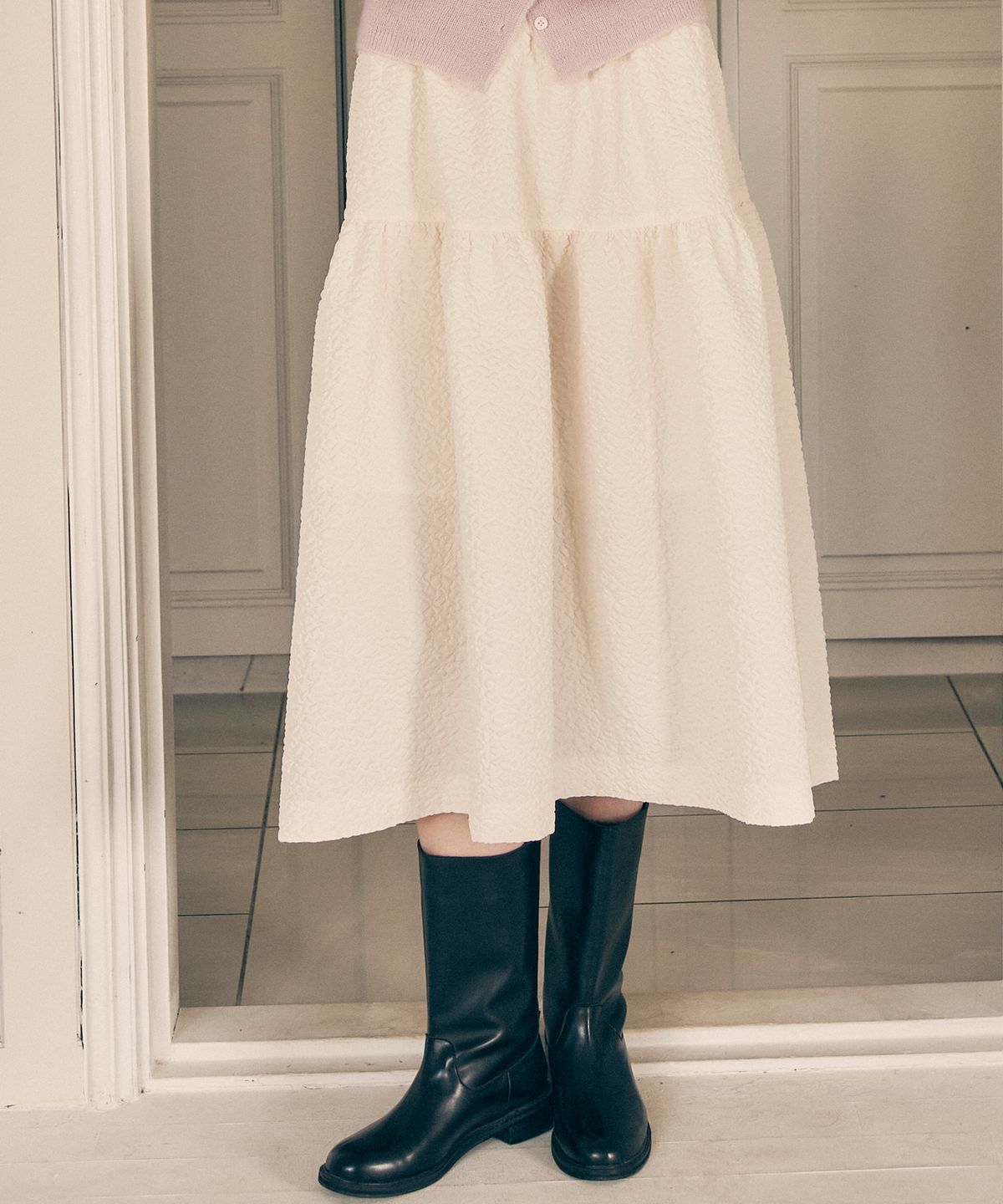 로라로라(ROLAROLA) TIERED LONG SKIRT IVORY