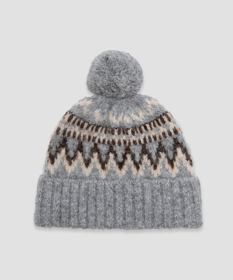 POMPOM KNIT BEANIE GRAY