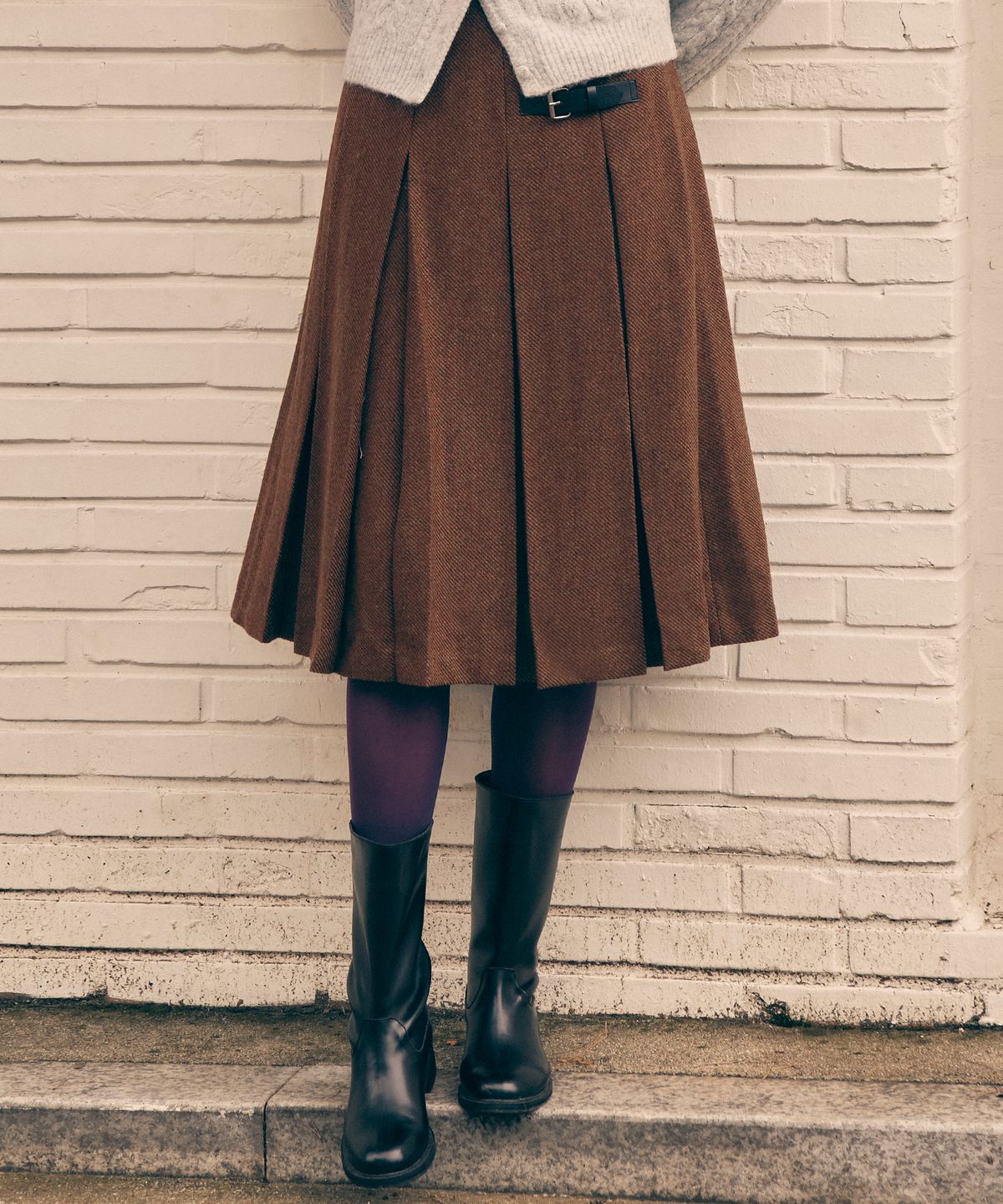 로라로라(ROLAROLA) WOOL BLENDED PLEATS SKIRT BROWN
