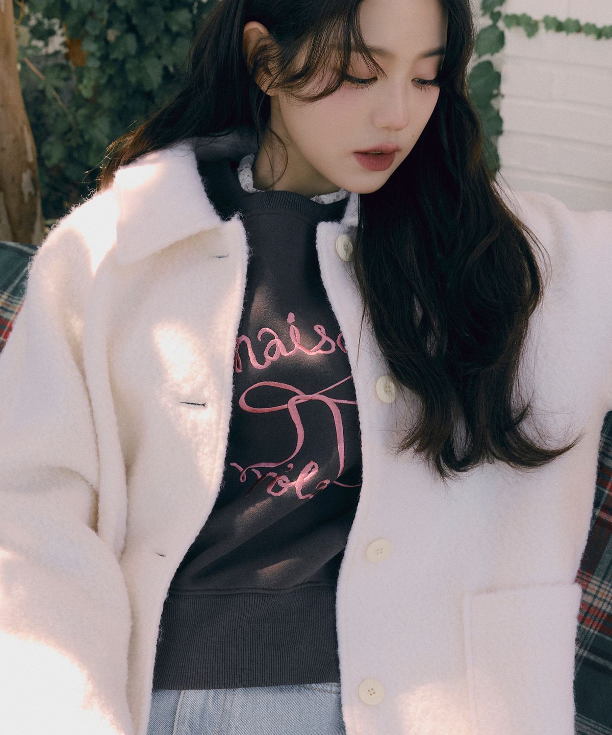 로라로라(ROLAROLA) RIBBON FLEECE SWEATSHIRT DEEP GRAY