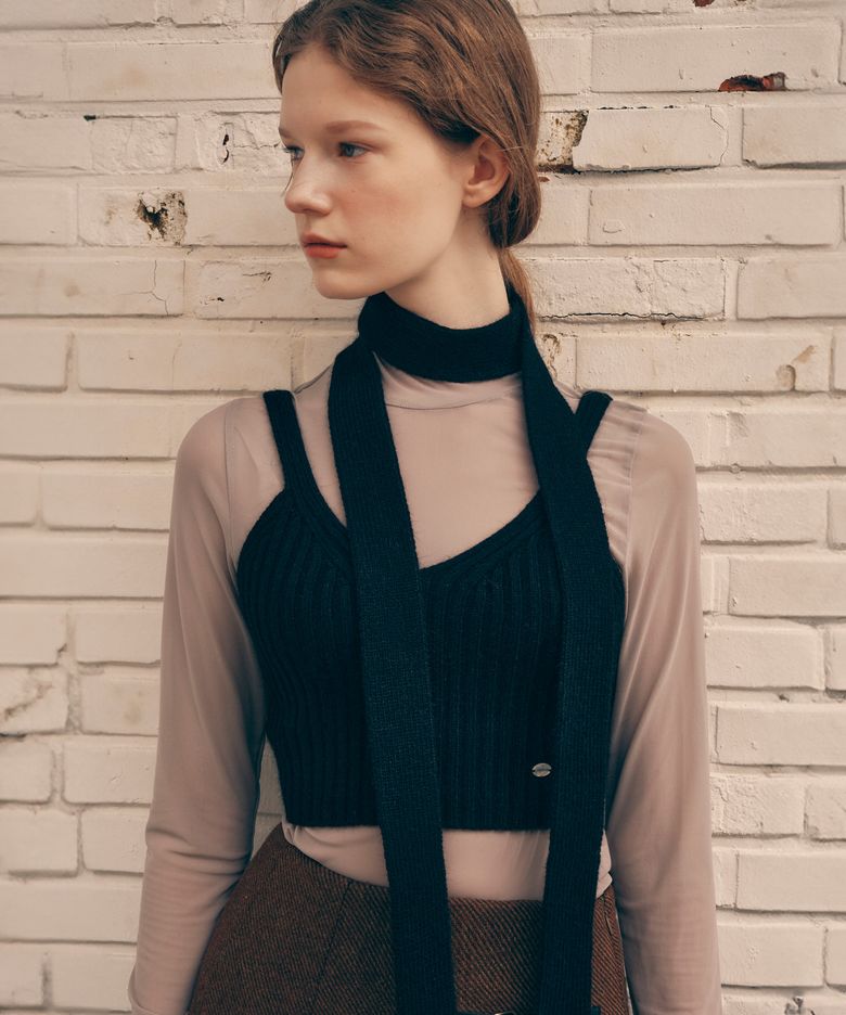 KNIT BUSTIER MUFFLER SET BLACK