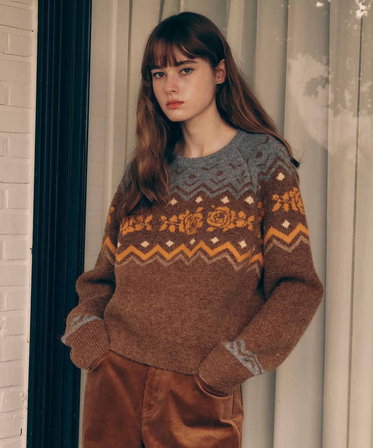 로라로라(ROLAROLA) NORDIC KNIT PULLOVER BROWN
