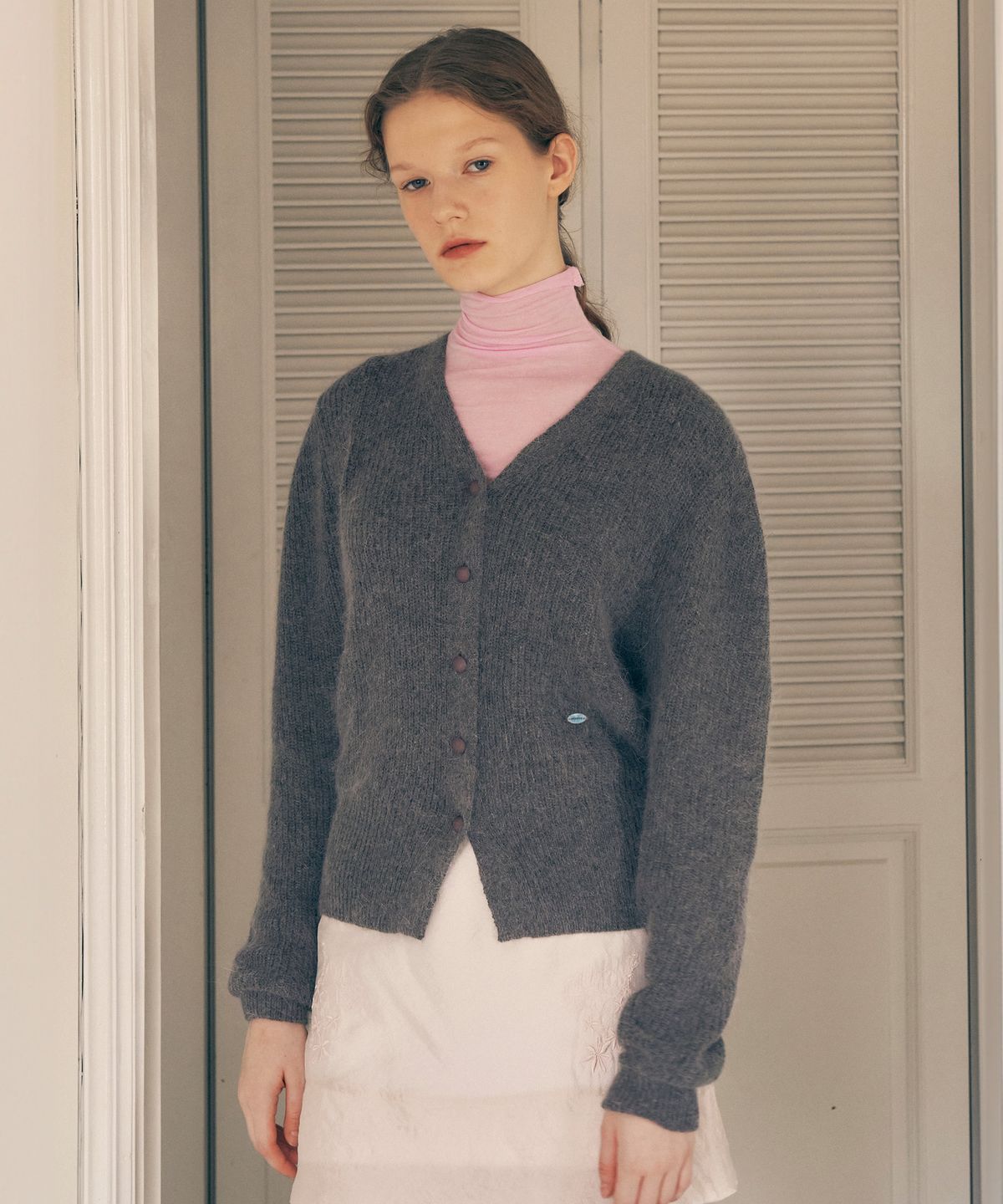 로라로라(ROLAROLA) ANGORA HAIRY BALLOON CARDIGAN GRAY