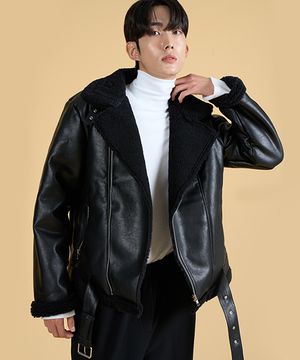 (남녀공용) 벨트탈부착 오버핏 무스탕 자켓 [All_Black]