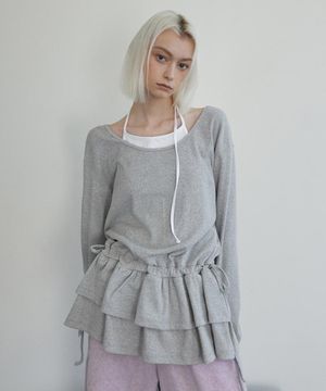 Frill Layered Long Sleeve Melange Gray