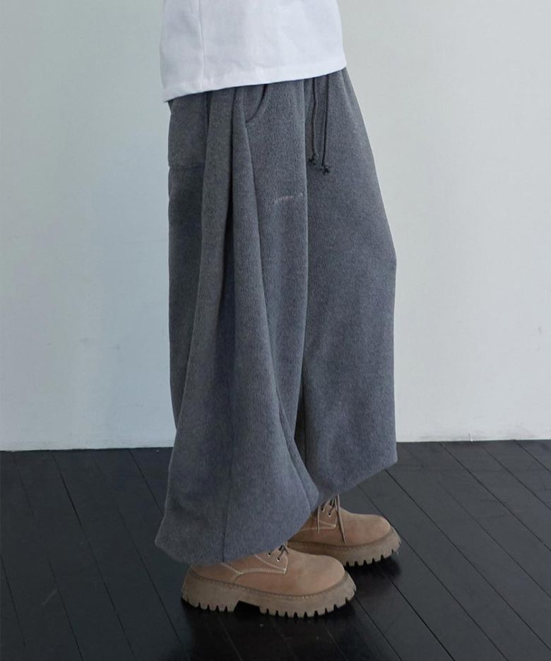 Melange Fleece Pintuck Pants Charcoal