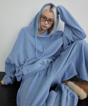 Melange Fleece Pullover Hoodie Gray Blue