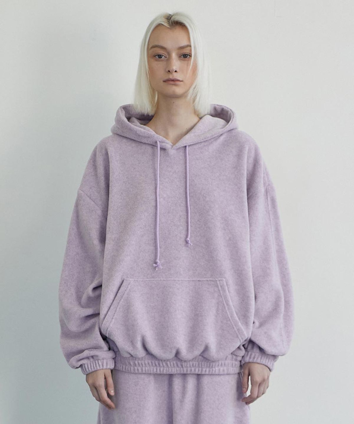 렌세(RENSE) Melange Fleece Pullover Hoodie Gray Pink
