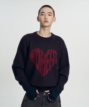 모먼트 하트 니트 - 블랙