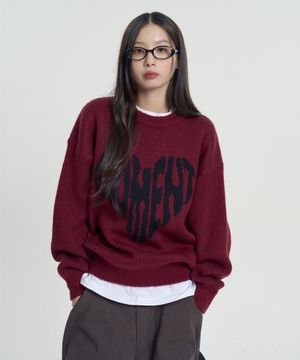 모먼트 하트 니트 - 버건디