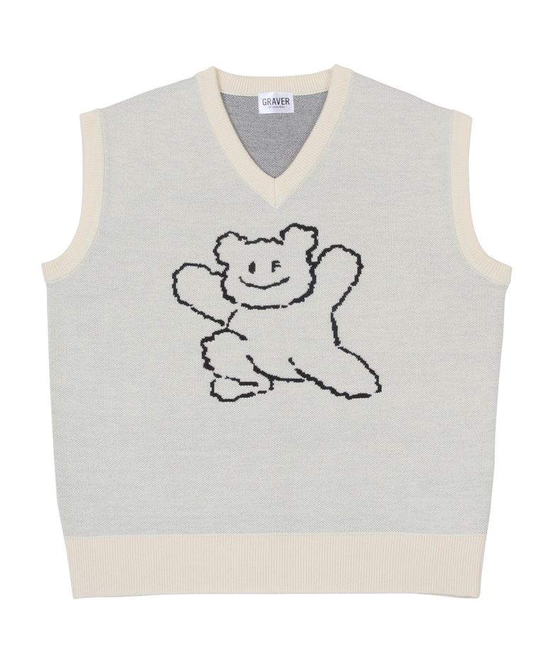 [UNISEX]빅 라인 베어스마일 니트 베스트_크림